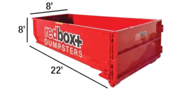 40 yard dumpster, 8 by 8 by 22 feet